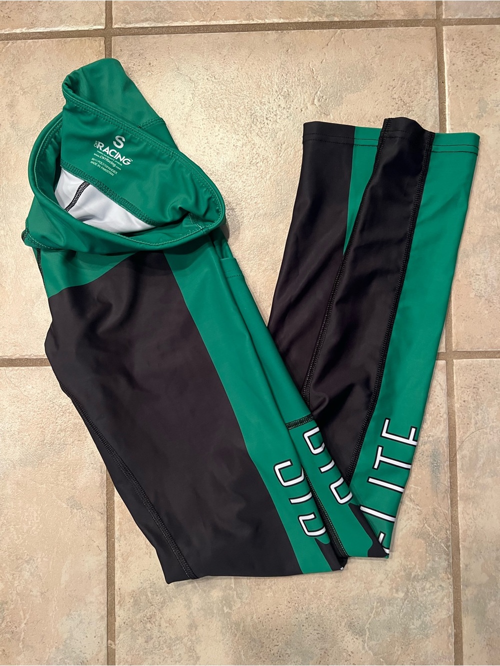Elite Racing Green and Black Performance Leggings. CNY Racing. 315 Elite